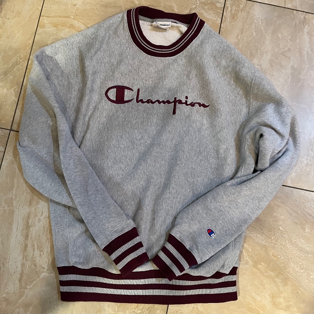 Gray Maroon Champion Crewneck Sweater Urban Outfitters